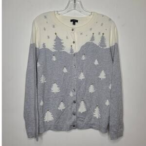 Talbots metallic cotton cashmere blend christmas trees sweater - large petite LP